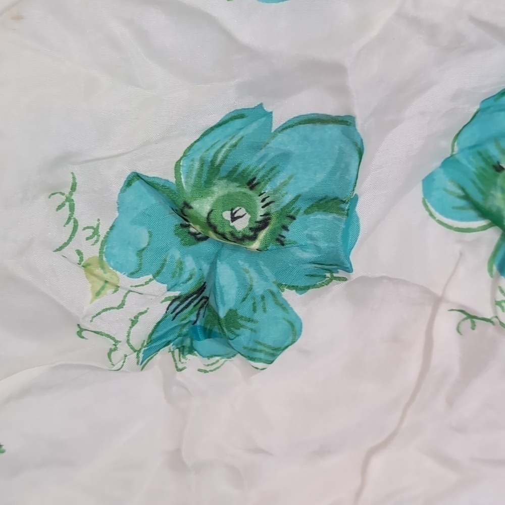 Vintage Momme 6 1/4 Rayon Silk Yellow Border Floral Square Scarf Hand Rolled - Picture 3 of 5